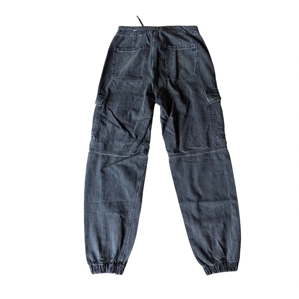 AE Super High-Waisted Cargo Denim Jogger Black Lightweight Soft Denim 2